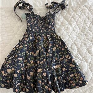 Hill House Navy Floral Tie-Strap Smocked Sundress
